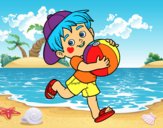 Child playing with beach ball