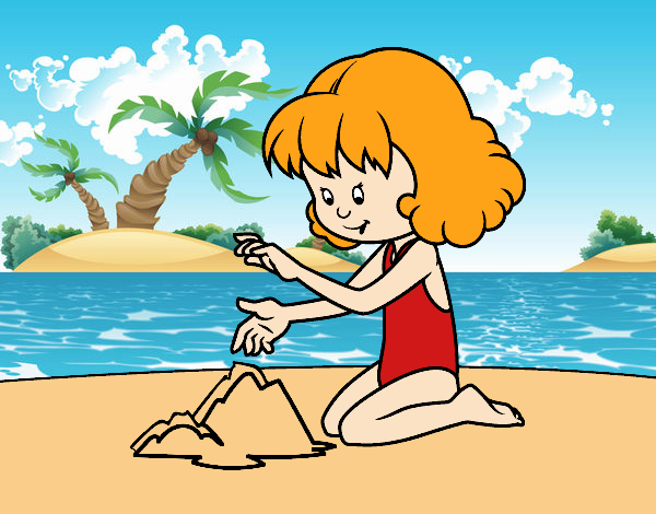 Girl making a sand castle