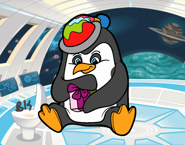 A penguin with Christmas gift