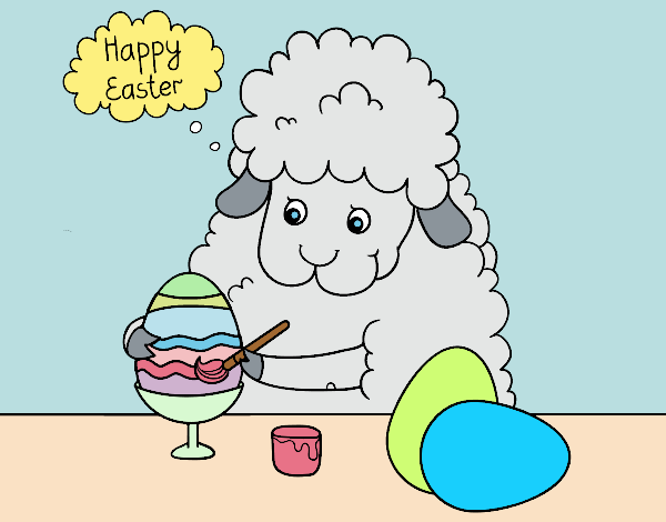 Little sheep coloring easter eggs