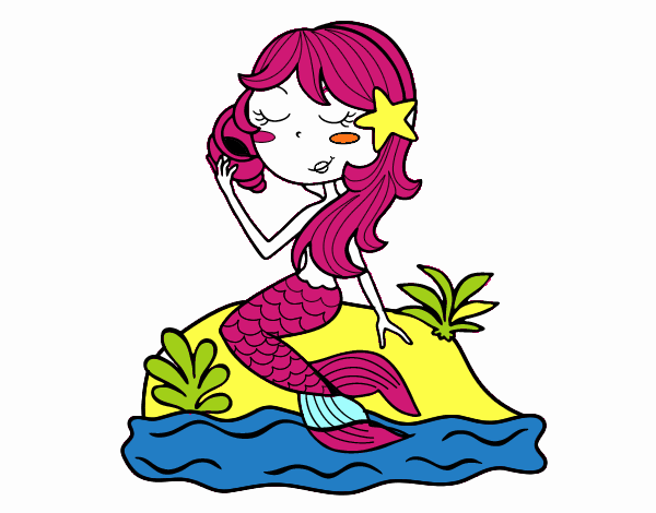 Mermaid sitting on a rock with a sea snail
