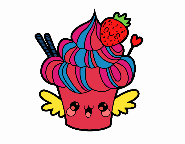 Cupcake kawaii with strawberry