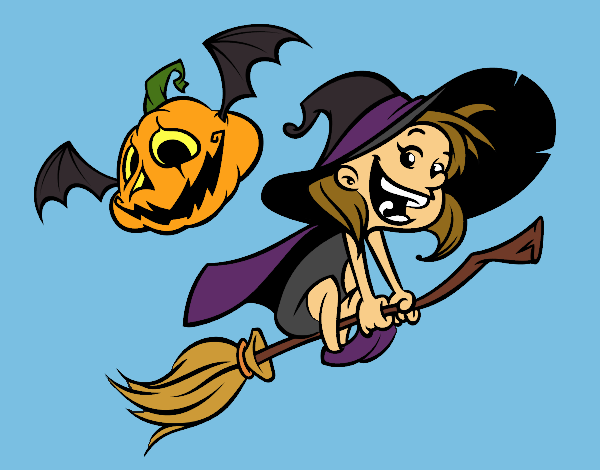 Halloween witch and pumpkin 