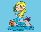 Mermaid sitting on a rock with a sea snail