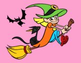 Witch and black cat flying