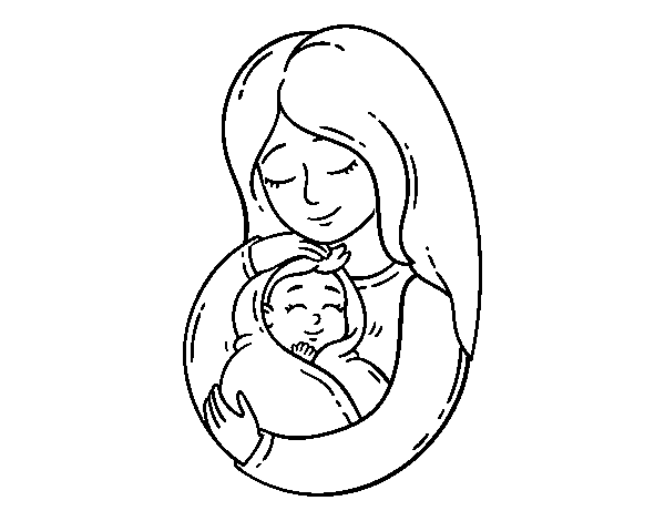 A mother and her baby coloring page