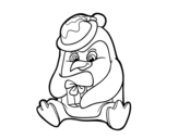 A penguin with Christmas gift coloring page