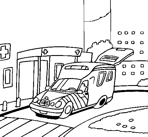 Ambulance at the hospital coloring page