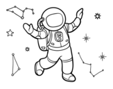 An astronaut in star space coloring page