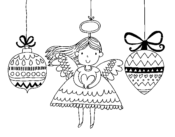 Angel and Christmas ornaments coloring page