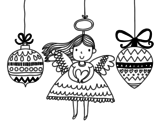 Angel and Christmas ornaments coloring page