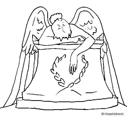 Angel statue in cemetery coloring page