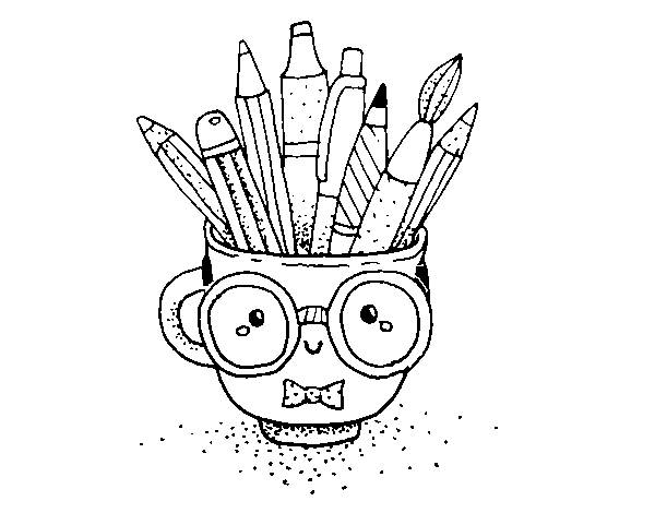 Animated cup with pencils coloring page