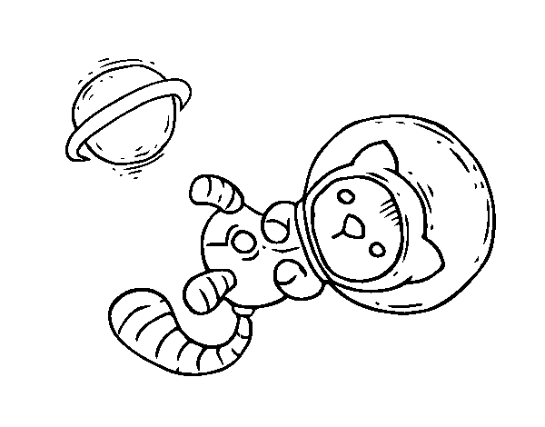 Astronaut kitten coloring page