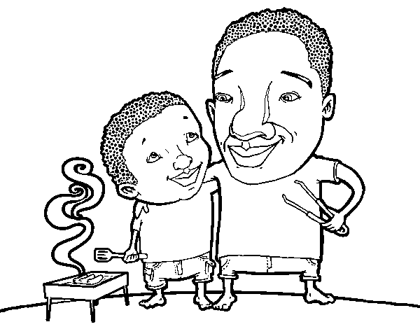 Barbecue with dad coloring page