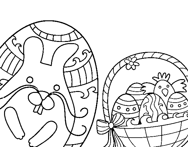 Basket with Easter eggs coloring page