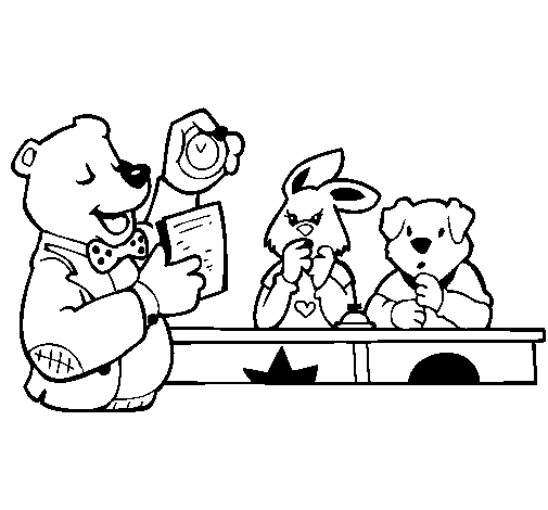 Bear teacher and his students coloring page