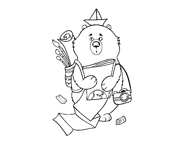 Bear traveler coloring page
