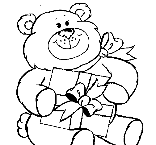 Bear with present coloring page