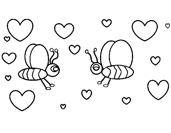 Bees in love coloring page