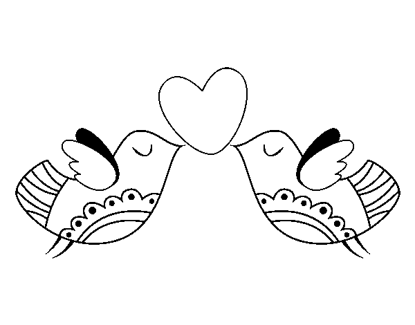 Birds with heart coloring page