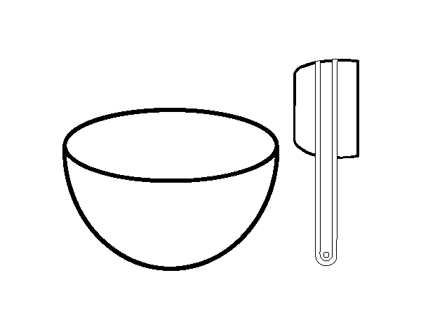 Bowl and spatula for cakes coloring page