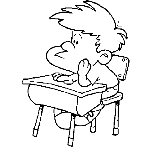 Boy at desk coloring page