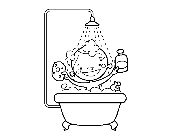 Boy in the shower coloring page