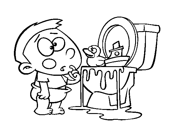 Boy in the toilet coloring page
