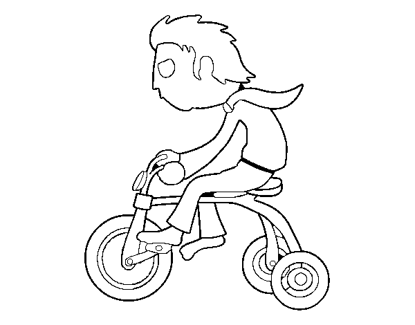 Boy in tricycle coloring page