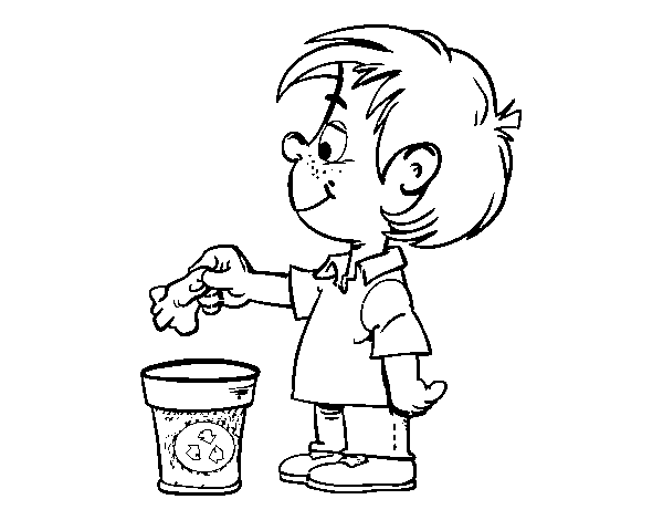 Boy Recycling paper coloring page