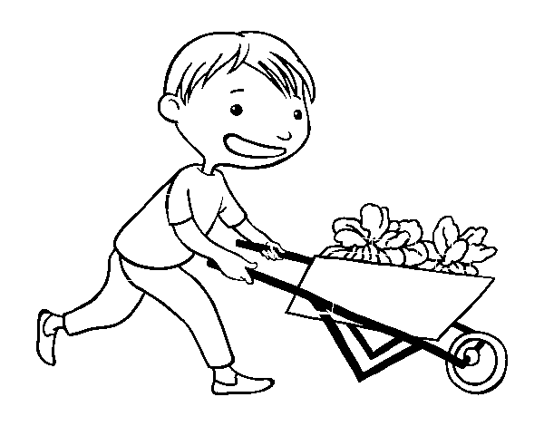 Boy with cart coloring page