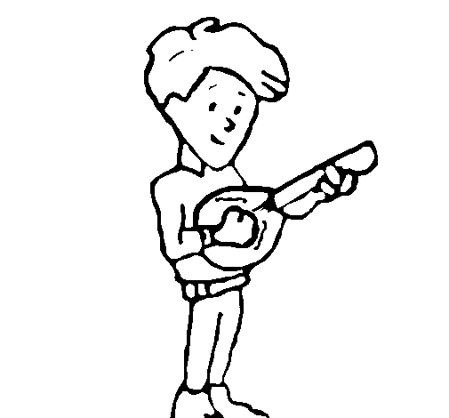 Boy with mandolin coloring page
