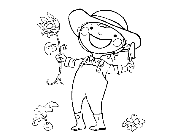 Boy with sunflower coloring page
