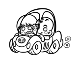 Boys driving coloring page