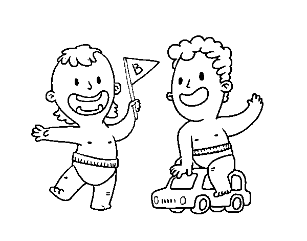 Boys playing coloring page