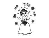 Bride with flowers coloring page