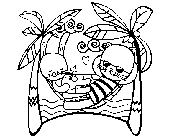 Bunnies in hammocks coloring page