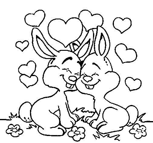 Bunnies in love coloring page