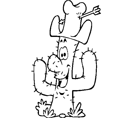 Cactus with hat coloring page