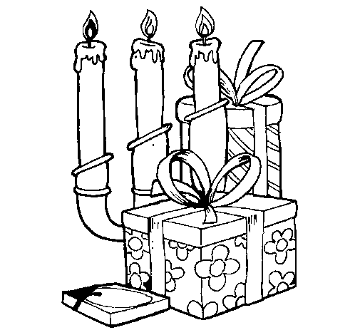 Candelabra and presents coloring page
