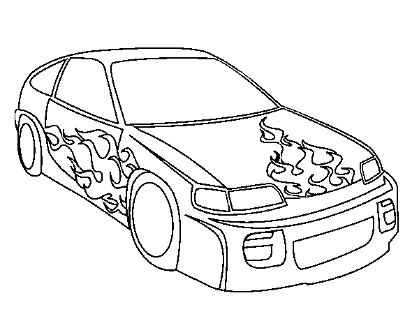 Car with flames coloring page