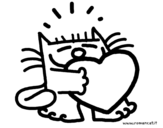 Cat and heart coloring page