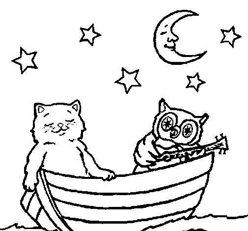 Cat and owl coloring page