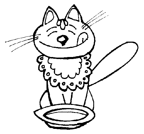 Cat eating coloring page