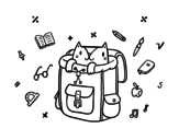 Cat in a backpack coloring page