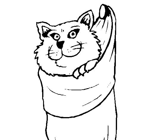Cat in a stocking coloring page