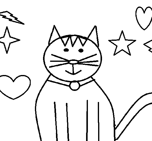 Cat with stars coloring page
