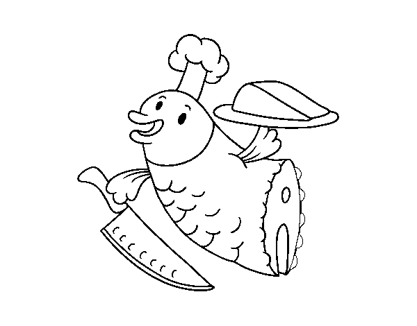 Chef Fish coloring page