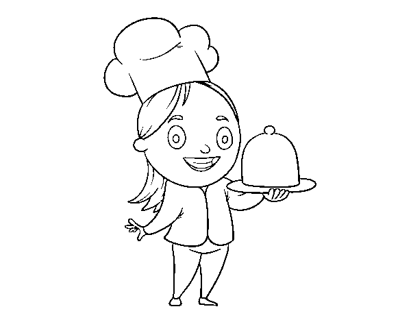 Chef with tray coloring page